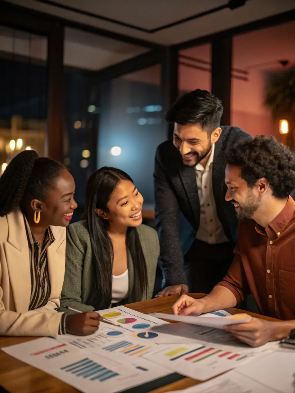 An image depicting a diverse team of financial analysts collaborating on a project, showcasing the collaborative and comprehensive approach of Procurify-ap.com.