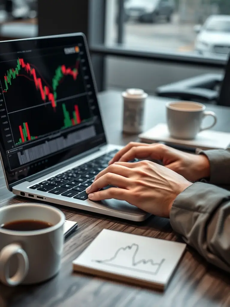 A close-up shot of a financial analyst's hands typing on a keyboard, with charts and graphs visible on the monitor in the background, symbolizing data-driven analysis.